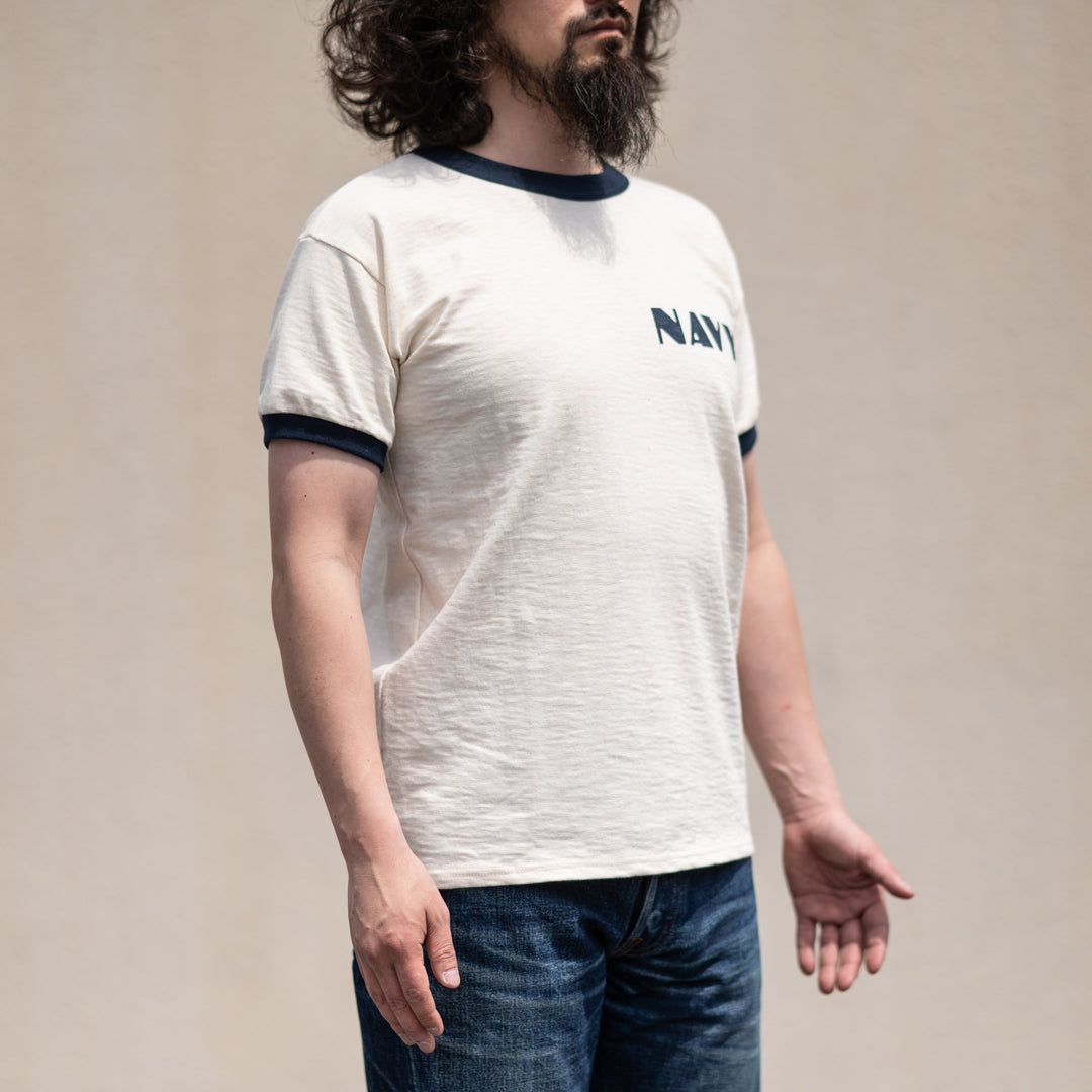 Ringer Tee natural × navy SALON LIMITED