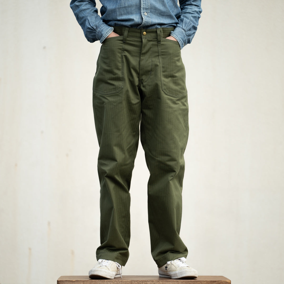 US Army Work Pants Threne Vat Dye Herringbone olive BONCOURA Official Online Store US Army Work Pants Threne Vat Dye Herringbone olive BONCOURA Official Online Store