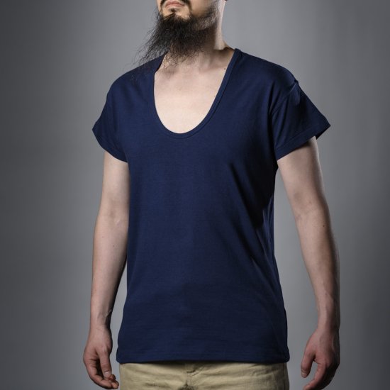 T-shirt à col en U bleu marine