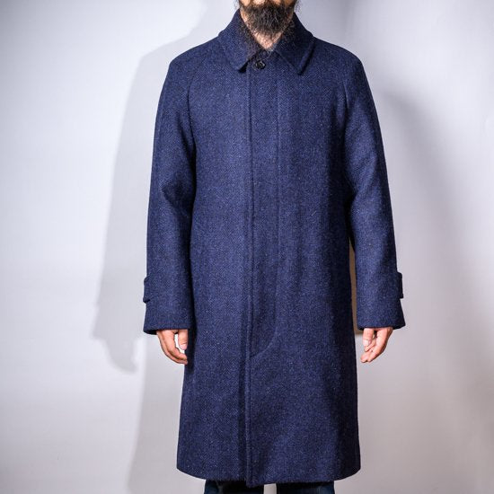 テーラードステンカラーコート 手織りツイード BONCOURAネイビー (Tailored Balmacaan Coat Hand Woven Tweed BONCOURA Navy)
