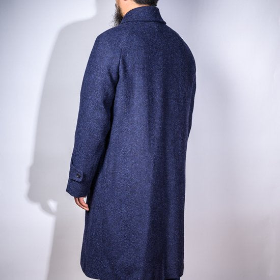 テーラードステンカラーコート 手織りツイード BONCOURAネイビー (Tailored Balmacaan Coat Hand Woven Tweed BONCOURA Navy)