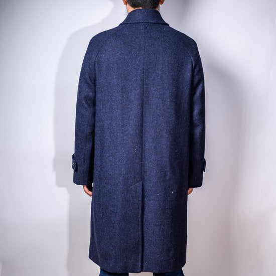 テーラードステンカラーコート 手織りツイード BONCOURAネイビー (Tailored Balmacaan Coat Hand Woven Tweed BONCOURA Navy)