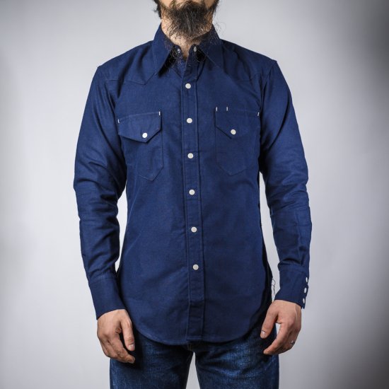 BONCOURA ウェスタン シャツ コットンフラノ ネイビー (Western shirt cotton flannel navy)