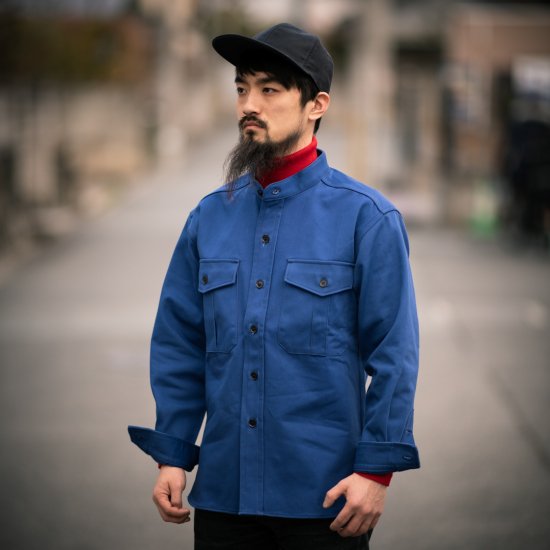 CPO Shirt Band Collar English Twill Blue