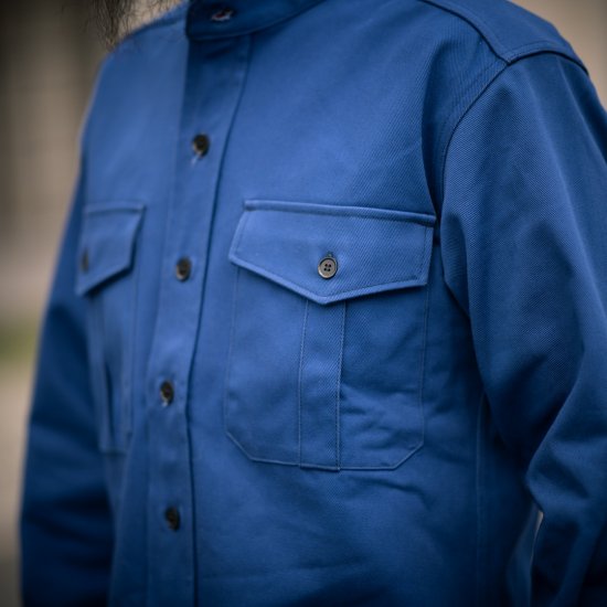 CPO Shirt Band Collar English Twill Blue
