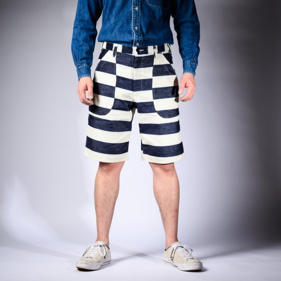border shorts indigo × white