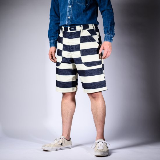 border shorts indigo × white