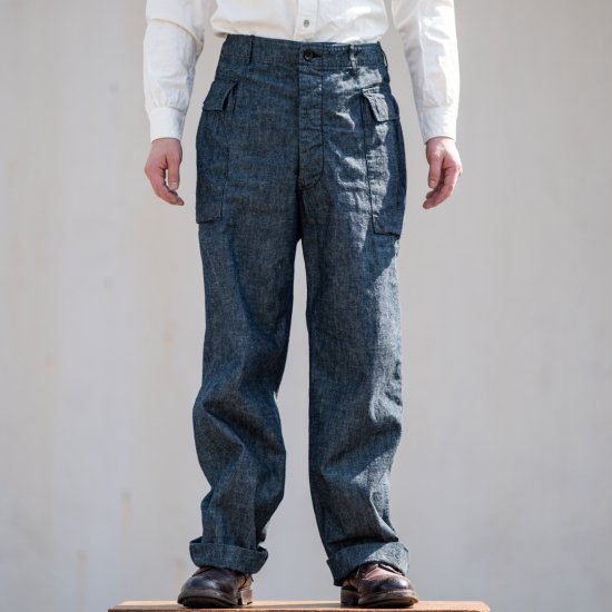 43 Cargo Pants Dungaree Cotton Linen indigo – BONCOURA Official