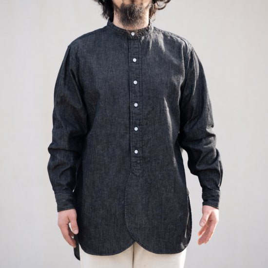 Band Collar Shirt Cotton Linen black – BONCOURA Official Online Store