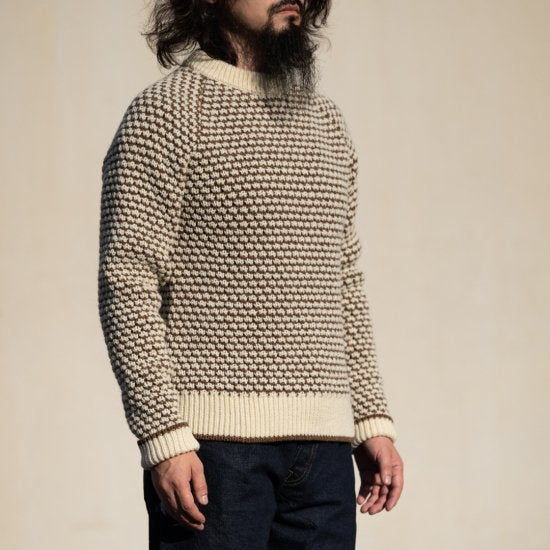 ポップコーンセーター シェットランド ナチュラル×ブラウン Popcorn Sweater Shetland Wool natural × brown
