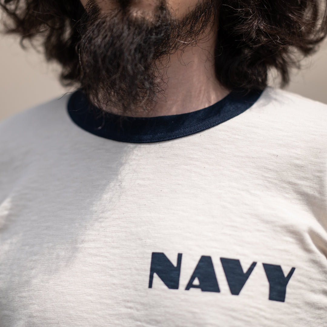 Ringer Tee natural × navy SALON LIMITED