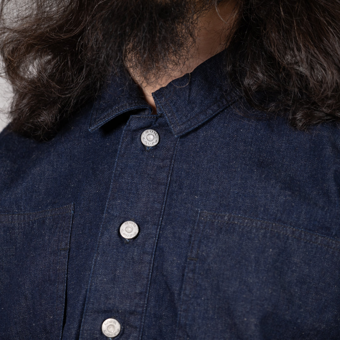 Army Pullover Shirt Cotton Linen Denim indigo
