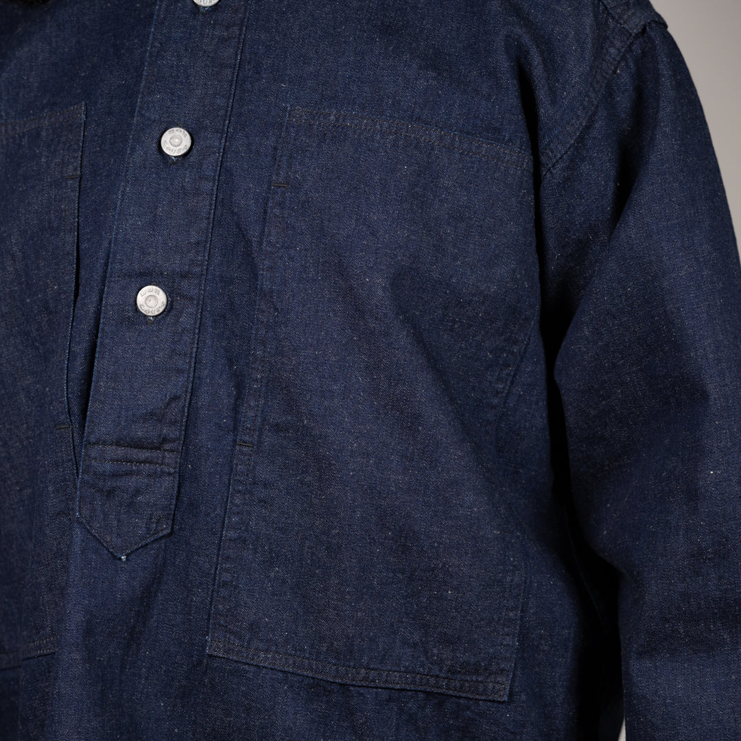 Army Pullover Shirt Cotton Linen Denim indigo