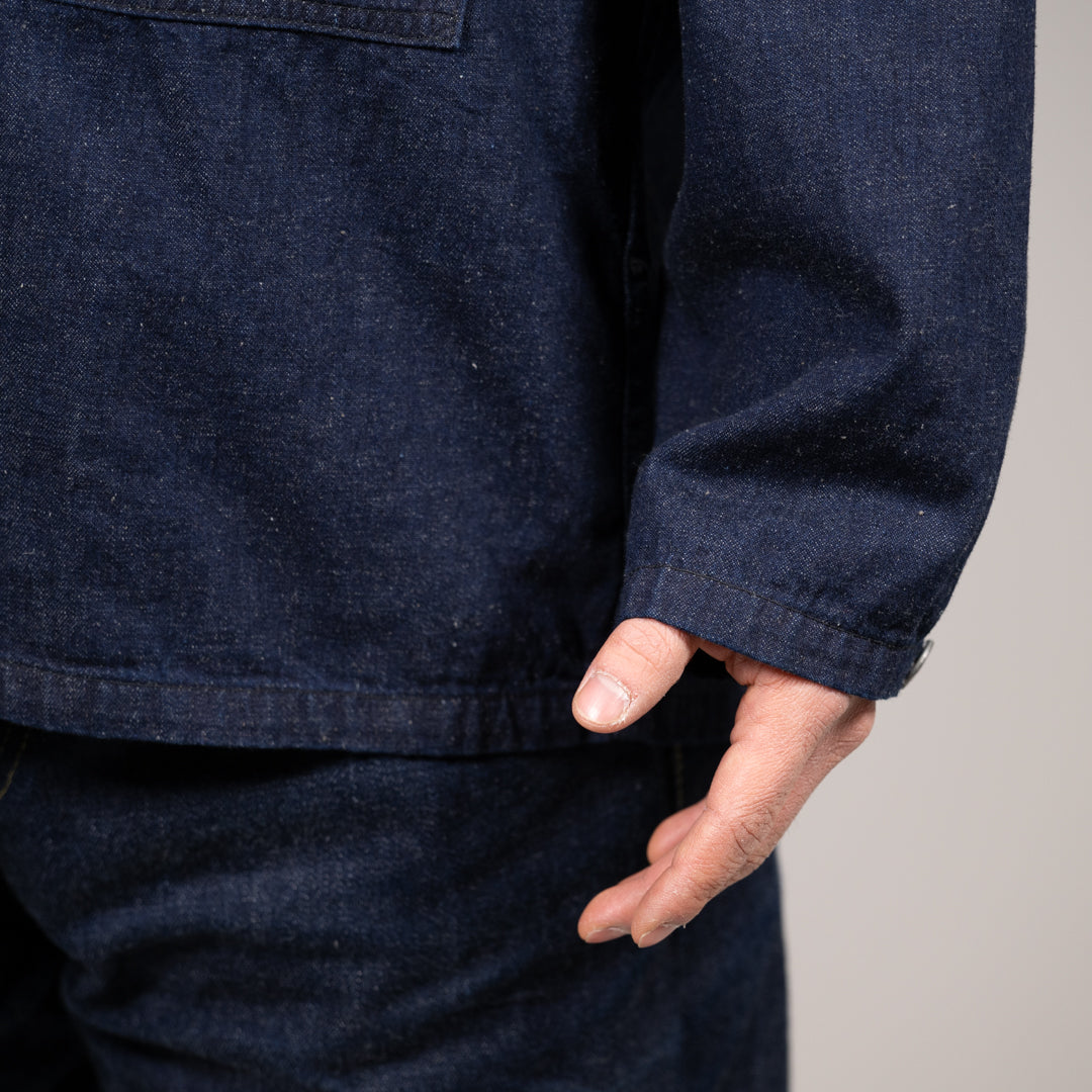 Army Pullover Shirt Cotton Linen Denim indigo
