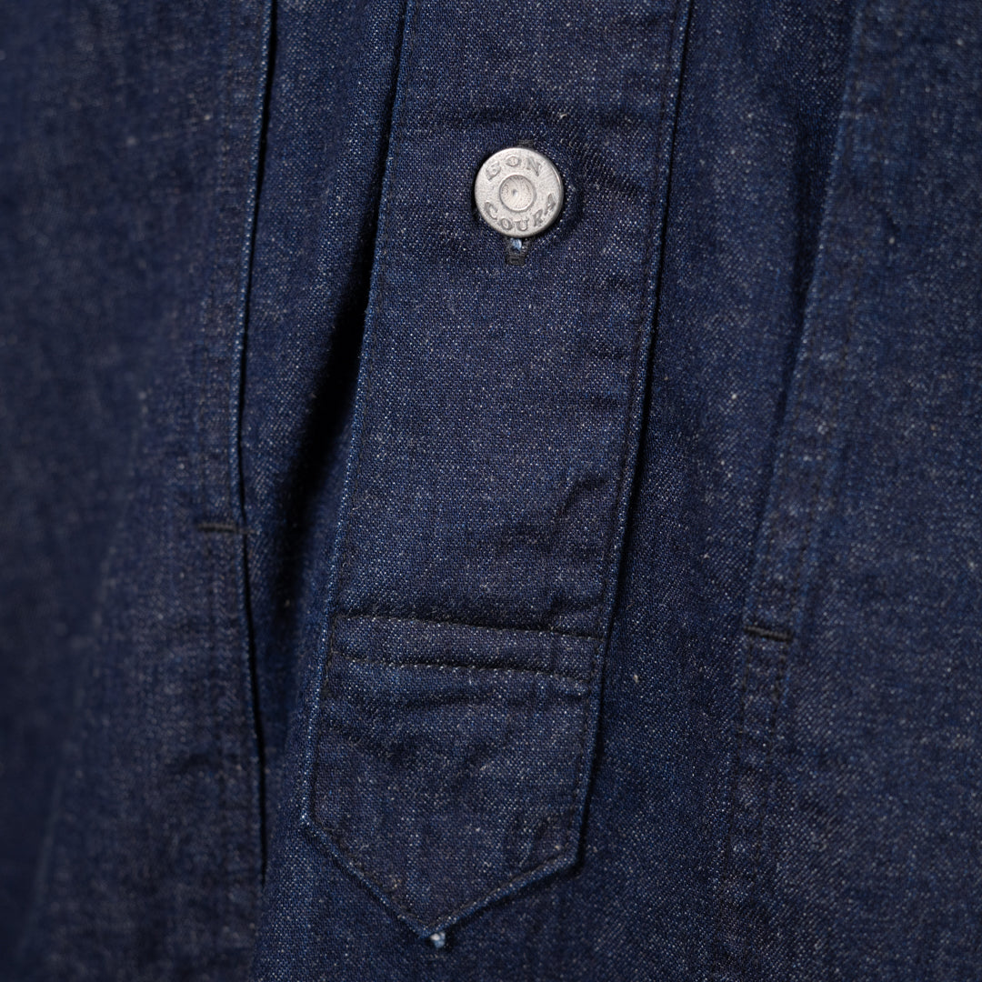 Army Pullover Shirt Cotton Linen Denim indigo