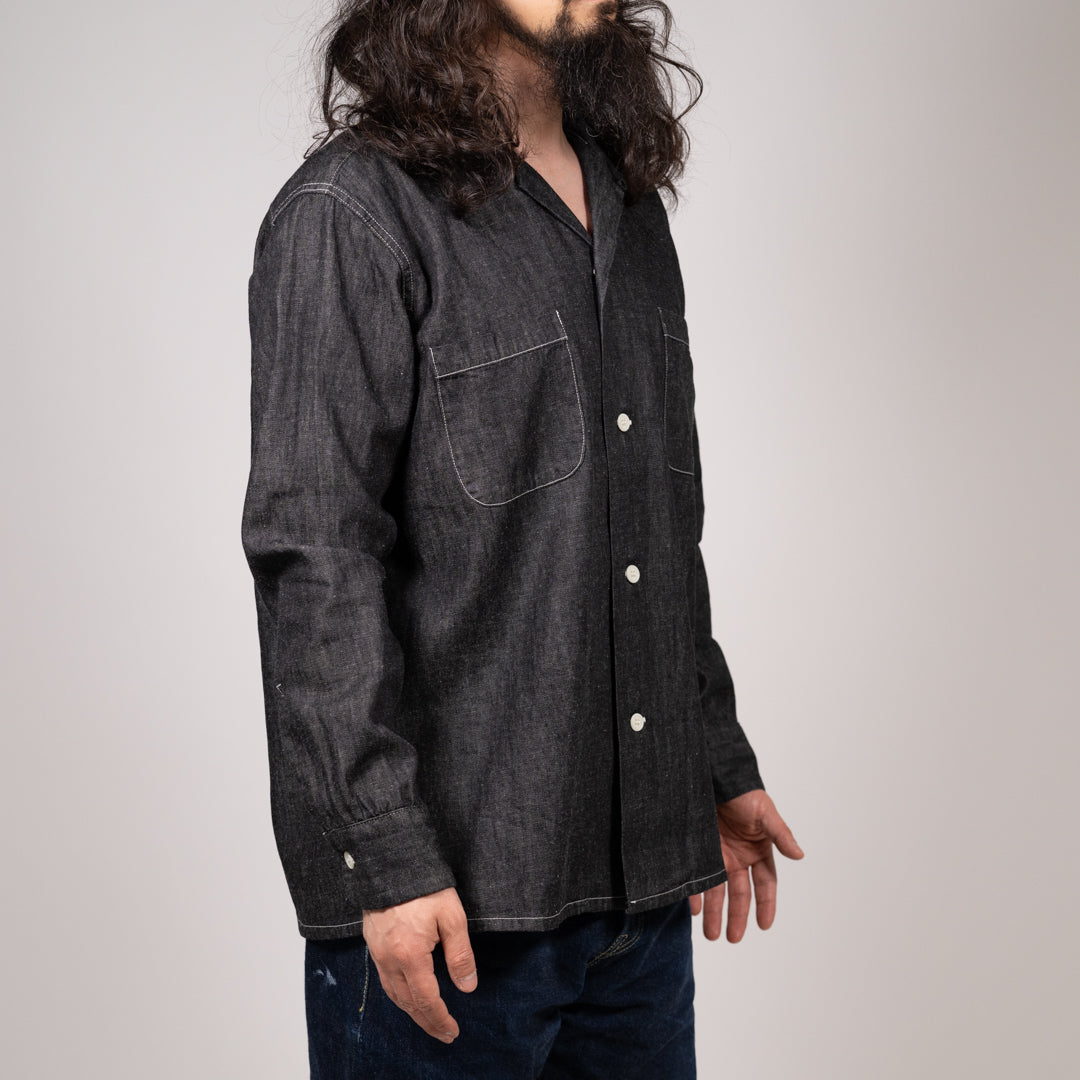 Open-Collar Shirt Cotton Linen black