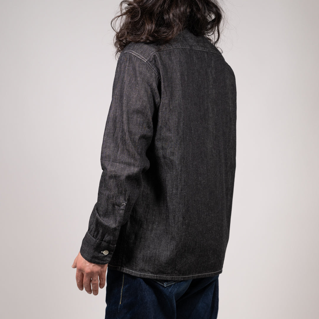 Open-Collar Shirt Cotton Linen black
