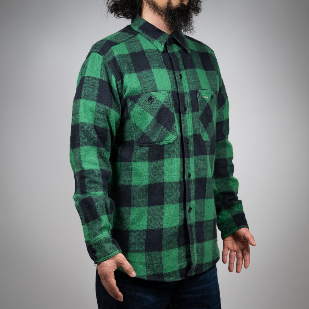 Work Shirt Flannel Buffalo Check Herringbone Dead Stock green SALON LIMITED