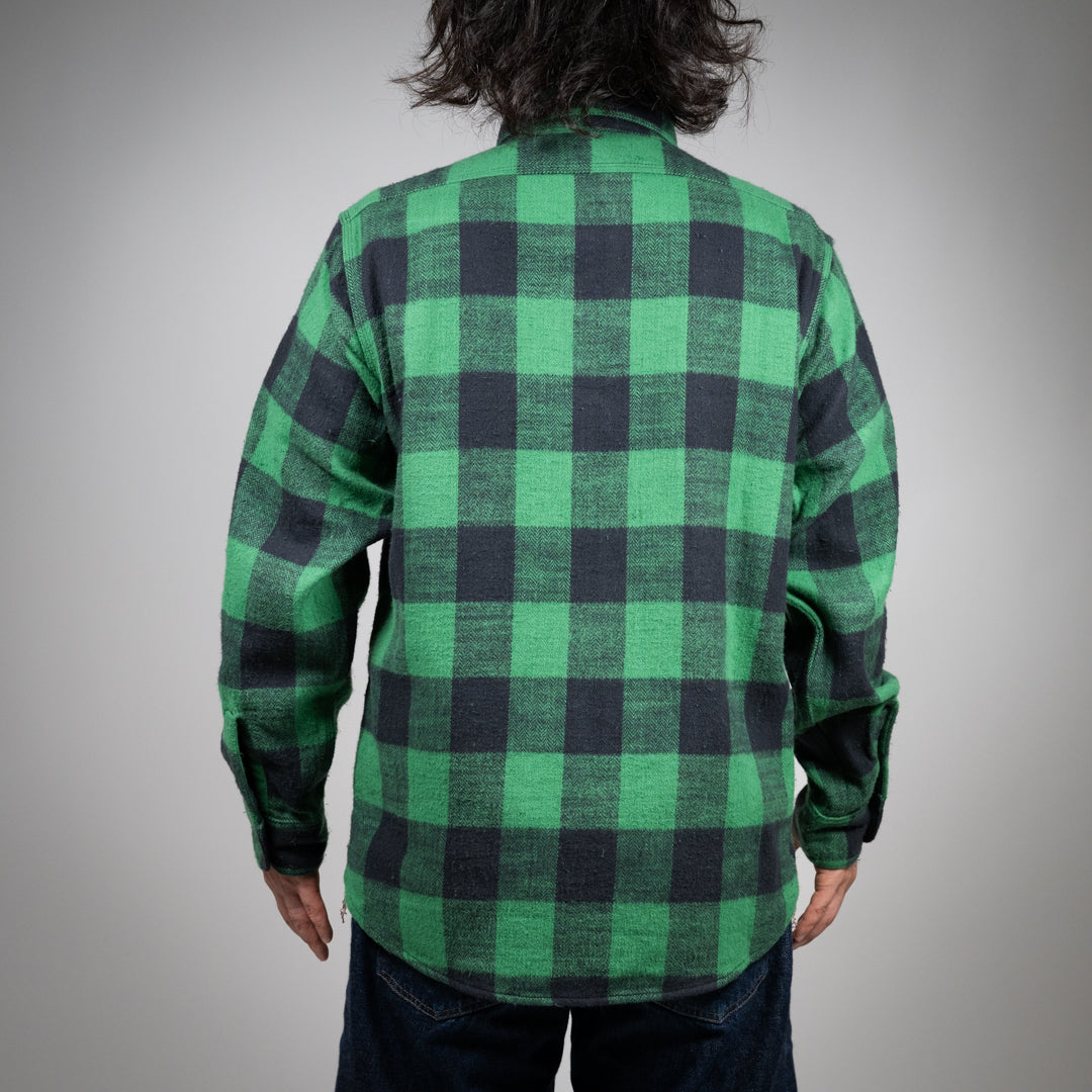 Work Shirt Flannel Buffalo Check Herringbone Dead Stock green SALON LIMITED