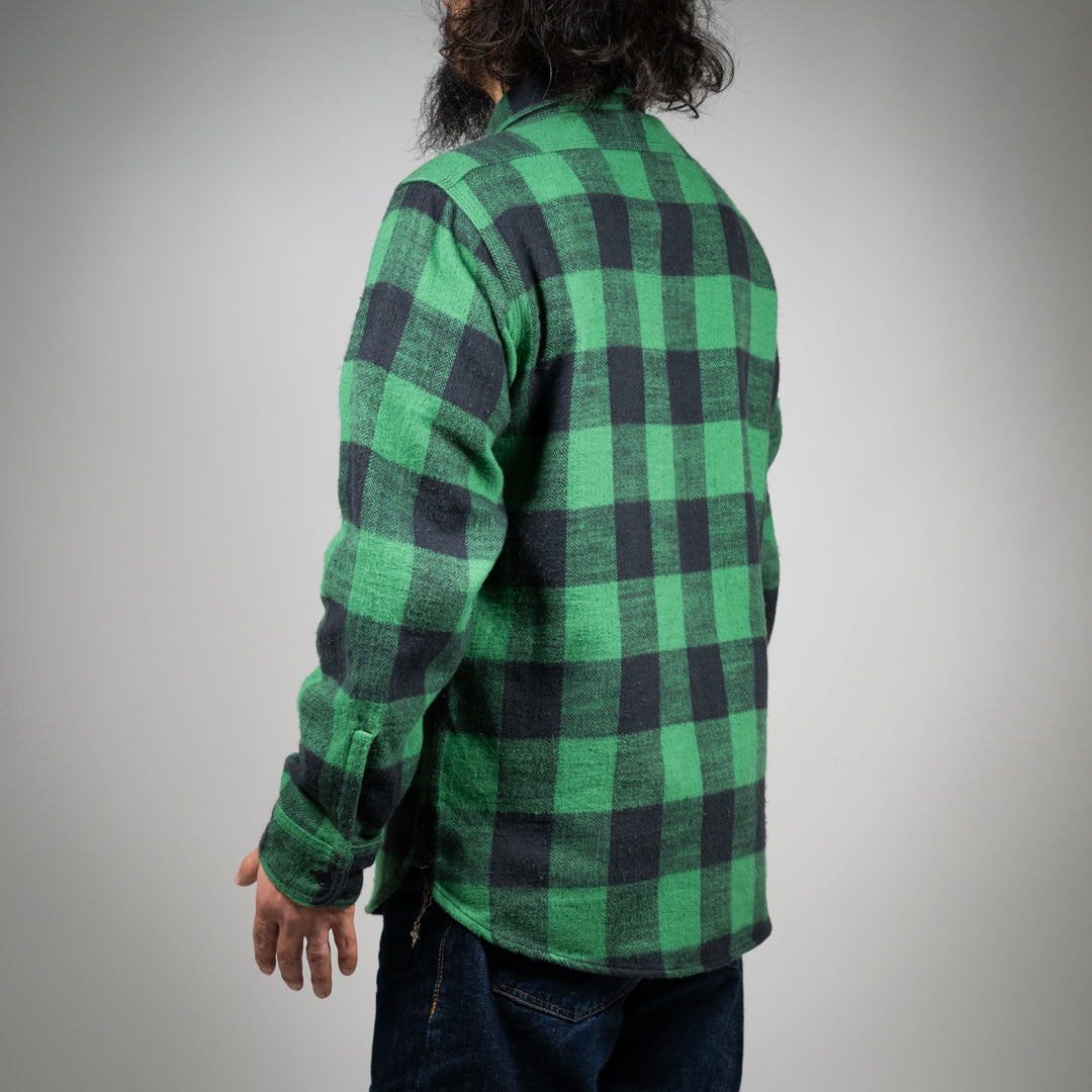 Work Shirt Flannel Buffalo Check Herringbone Dead Stock green SALON LIMITED