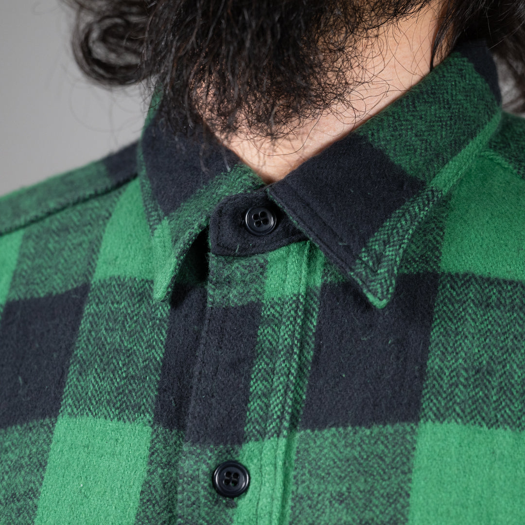 Work Shirt Flannel Buffalo Check Herringbone Dead Stock green SALON LIMITED