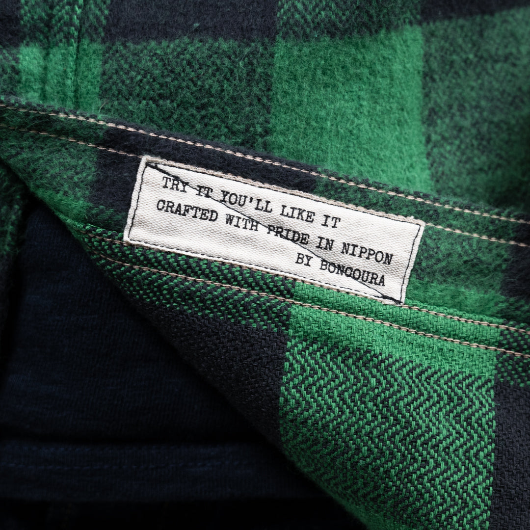 Work Shirt Flannel Buffalo Check Herringbone Dead Stock green SALON LIMITED