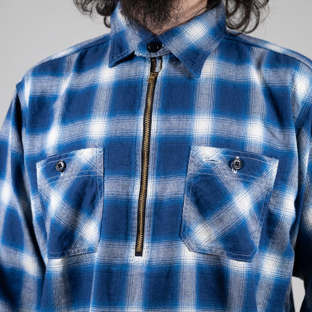Half ZIP Work Shirt Ombre Plaid blue