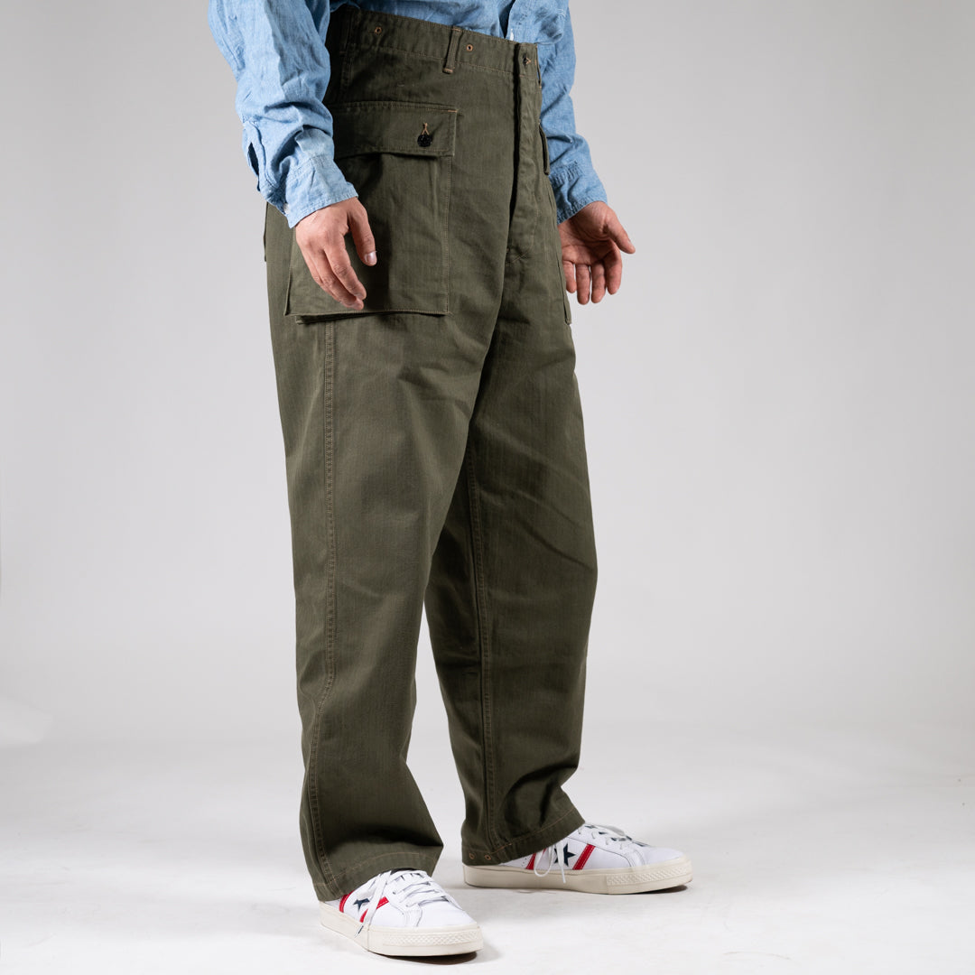 B-44 USMC Utility Trousers Threne Vat Dye Herringbone olive