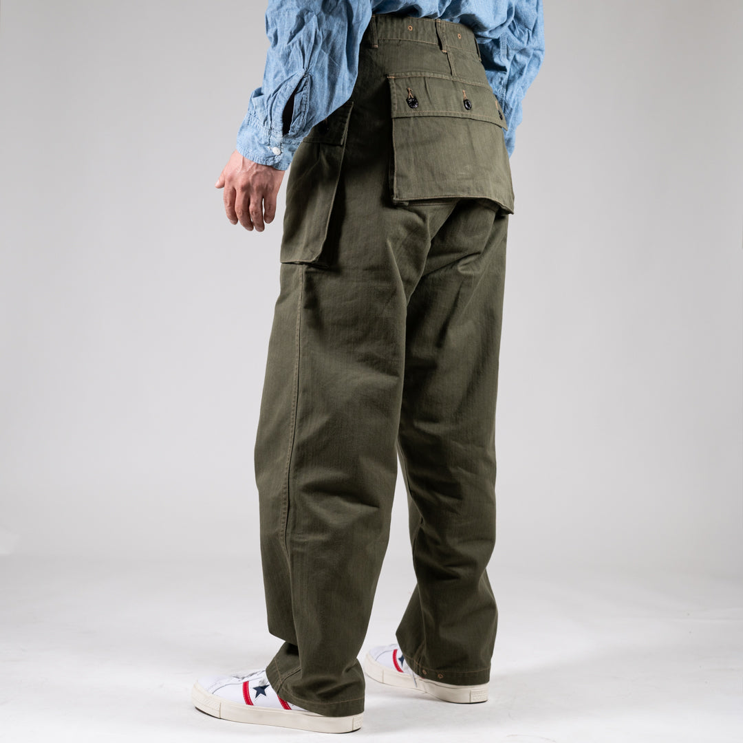 B-44 USMC Utility Trousers Threne Vat Dye Herringbone olive
