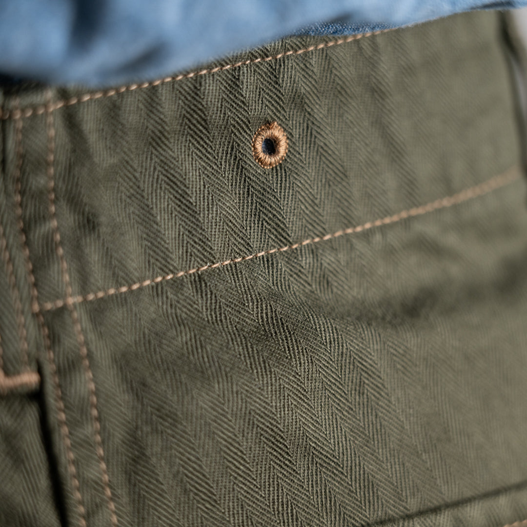 B-44 USMC Utility Trousers Threne Vat Dye Herringbone olive