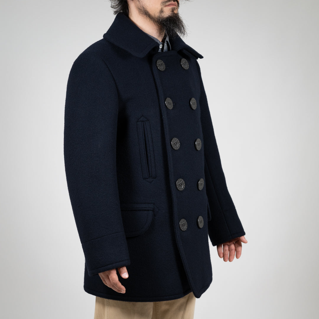 Tailored Pea Coat Wool Cashmere Melton navy