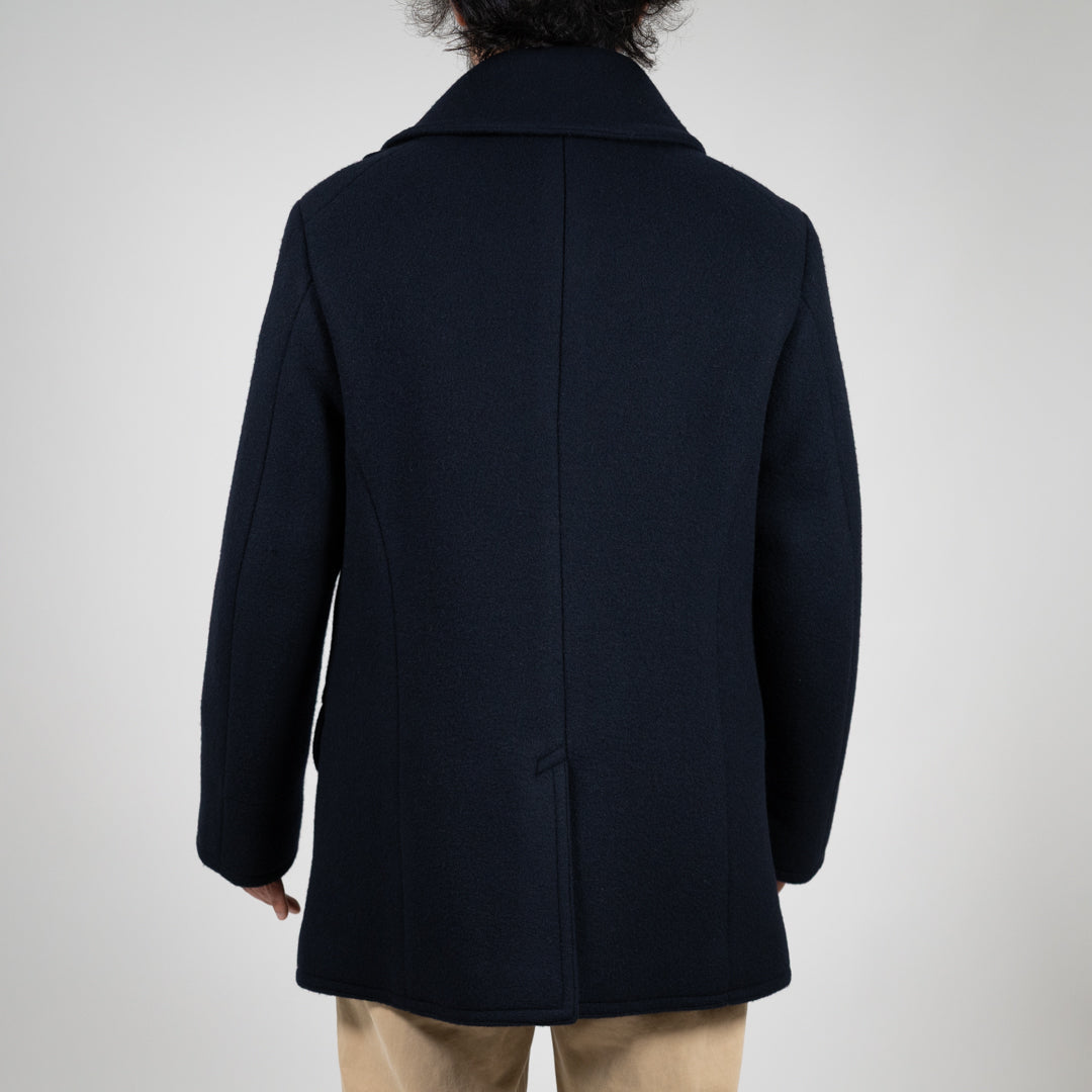 Tailored Pea Coat Wool Cashmere Melton navy