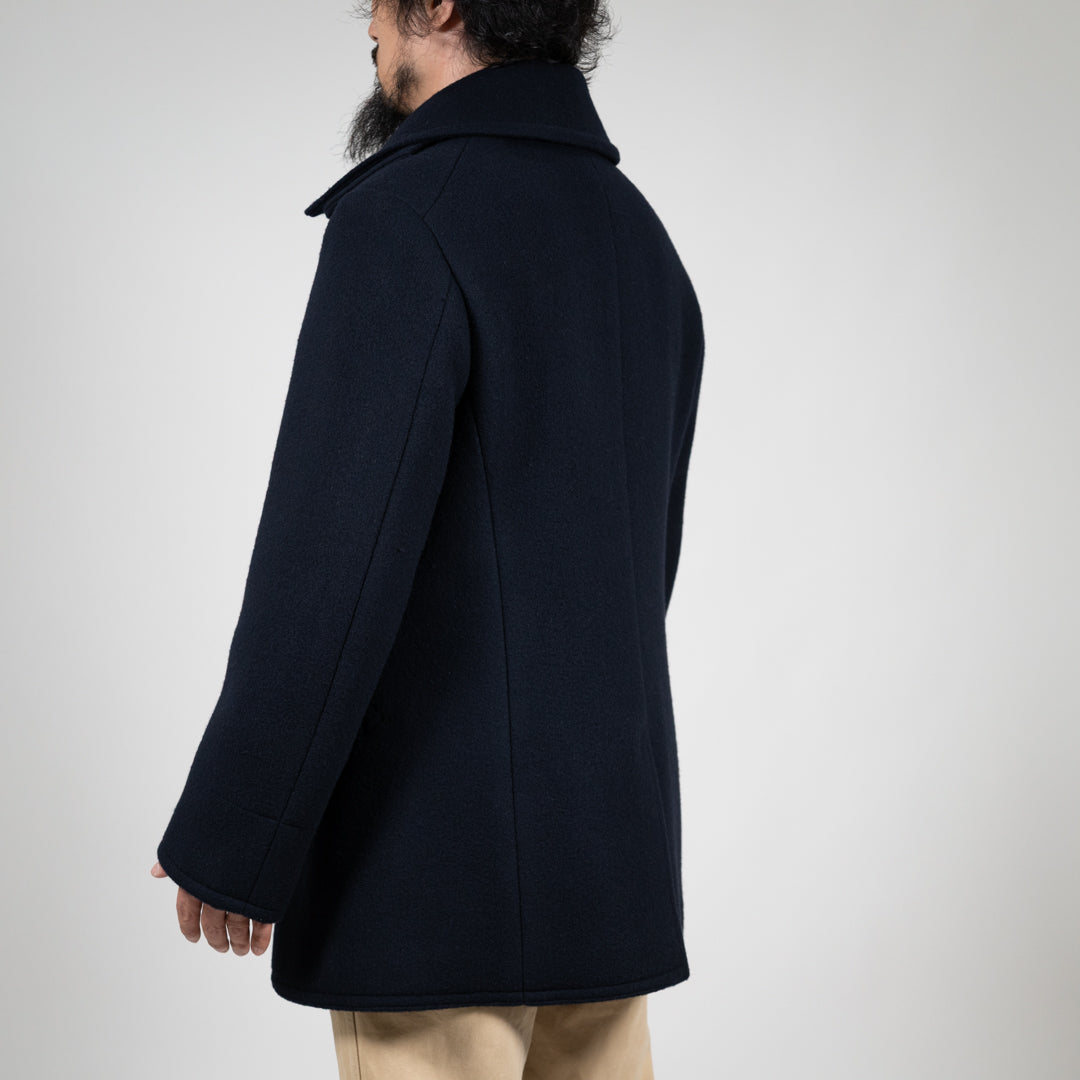 Tailored Pea Coat Wool Cashmere Melton navy