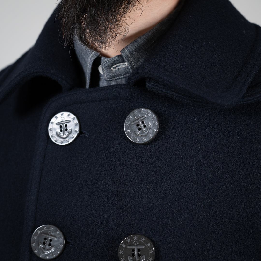 Tailored Pea Coat Wool Cashmere Melton navy