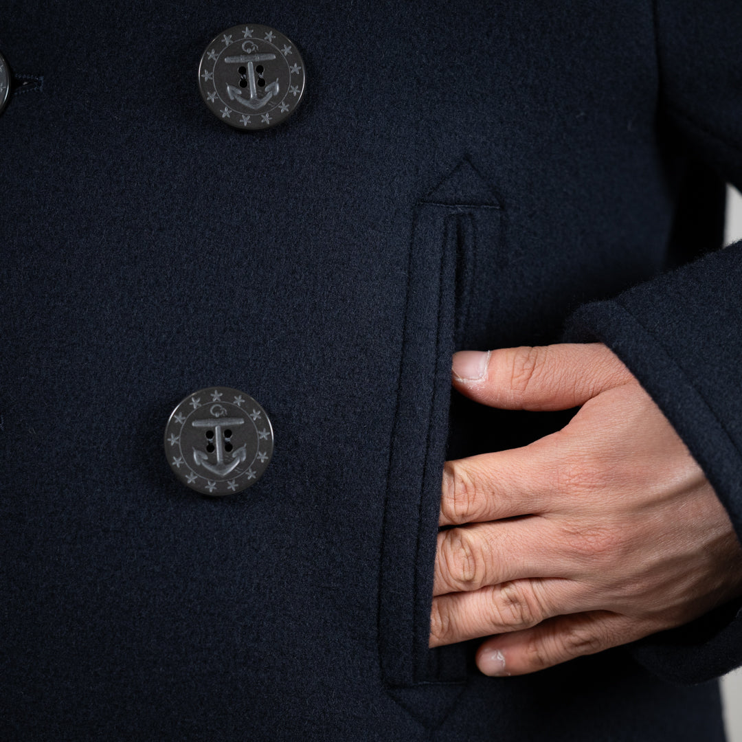 Tailored Pea Coat Wool Cashmere Melton navy