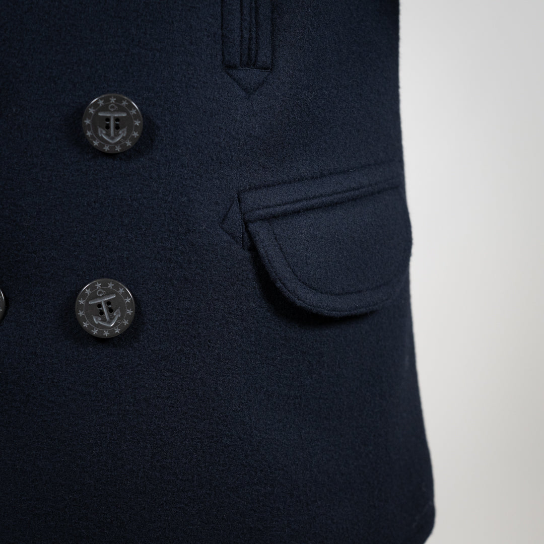 Tailored Pea Coat Wool Cashmere Melton navy