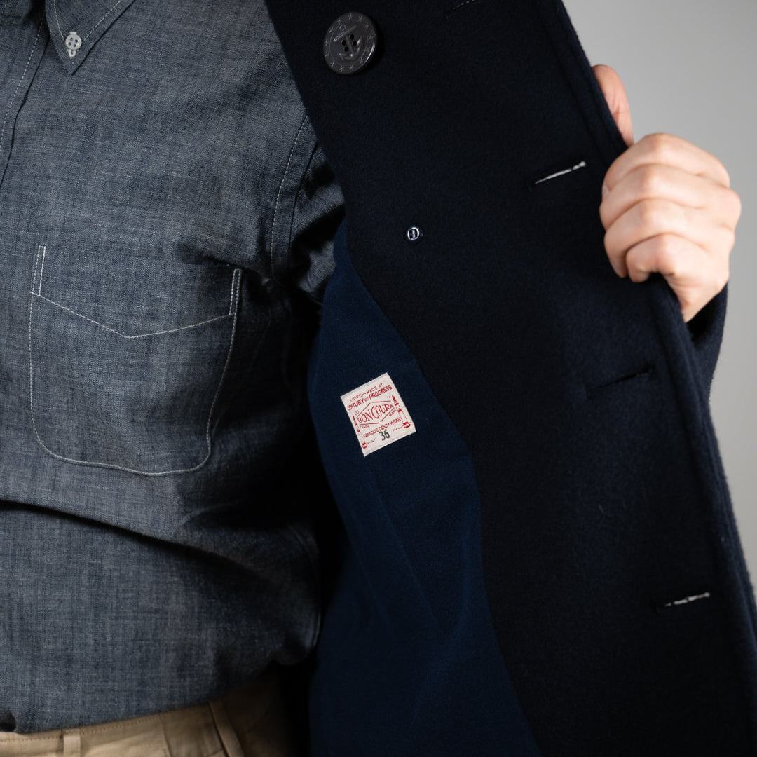 Tailored Pea Coat Wool Cashmere Melton navy