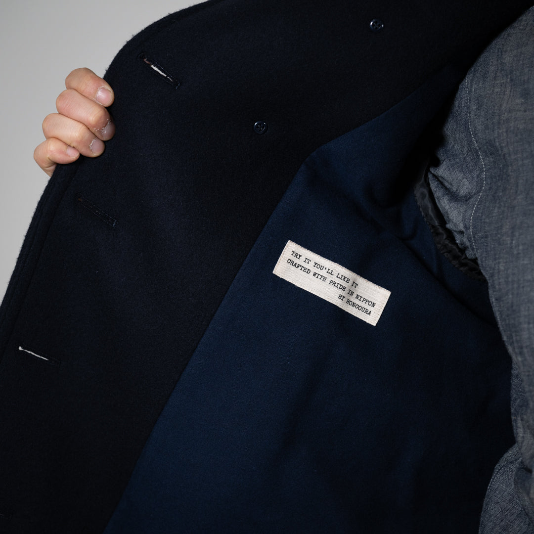 Tailored Pea Coat Wool Cashmere Melton navy