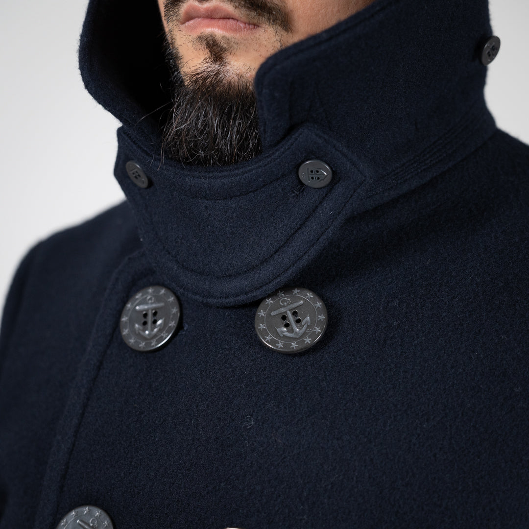 Tailored Pea Coat Wool Cashmere Melton navy