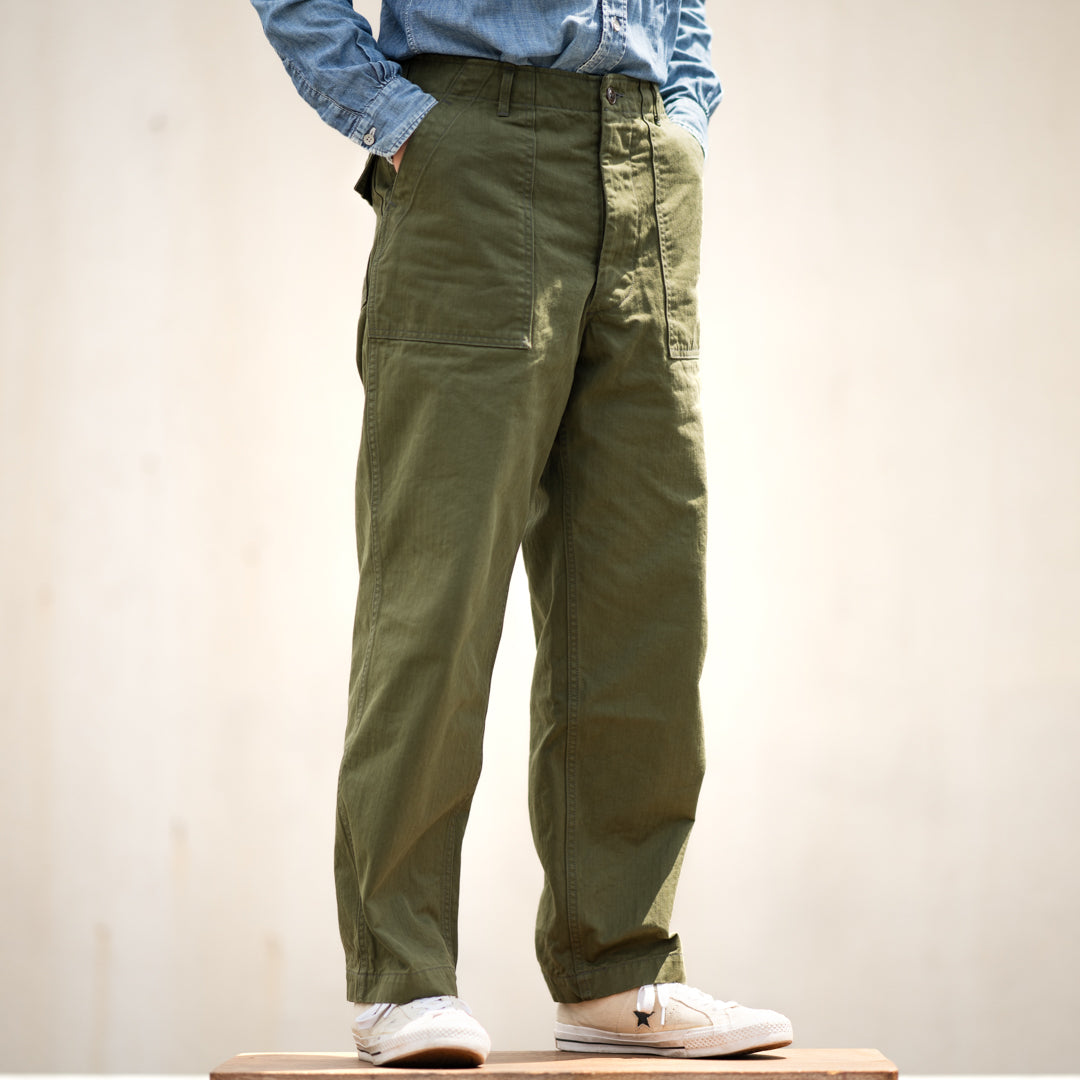 Army Baker Pants Threne Vat Dye Herringbone olive SALON LIMITED