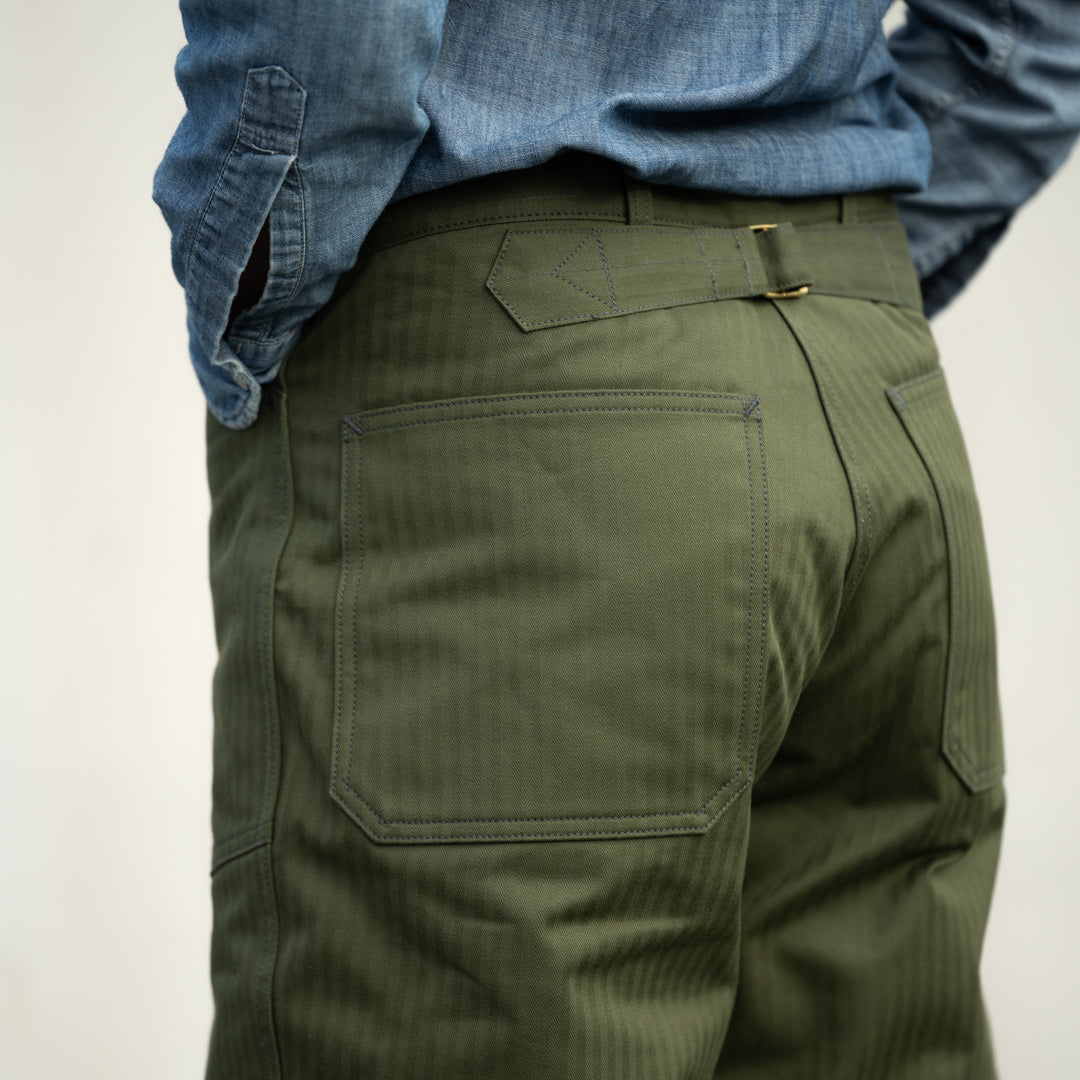 Pantalon de travail de l'armée américaine Threne Vat Dye Herringbone olive
