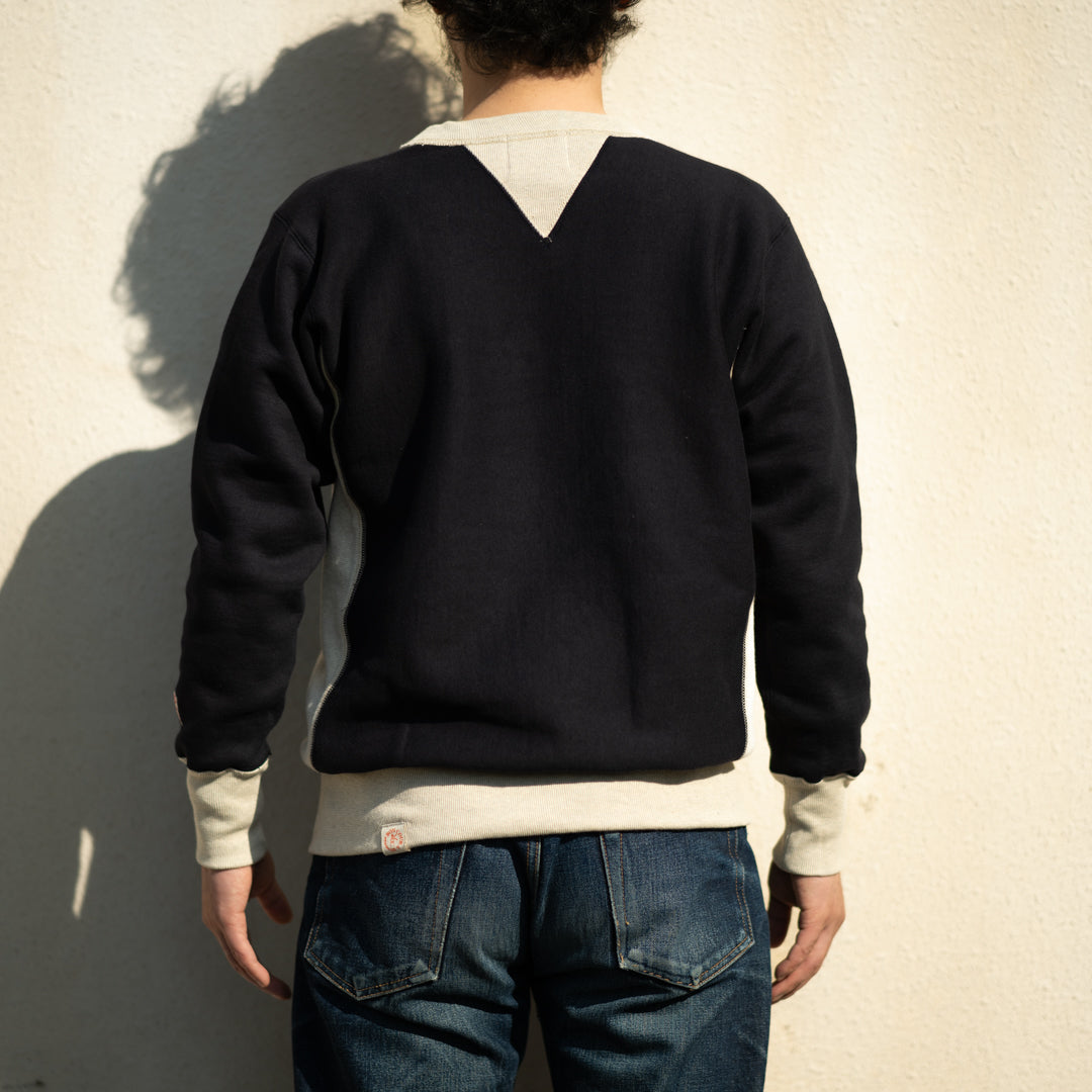 Loop Wheeled V Sweater Reverse Weave navy × gray SALON LIMITED