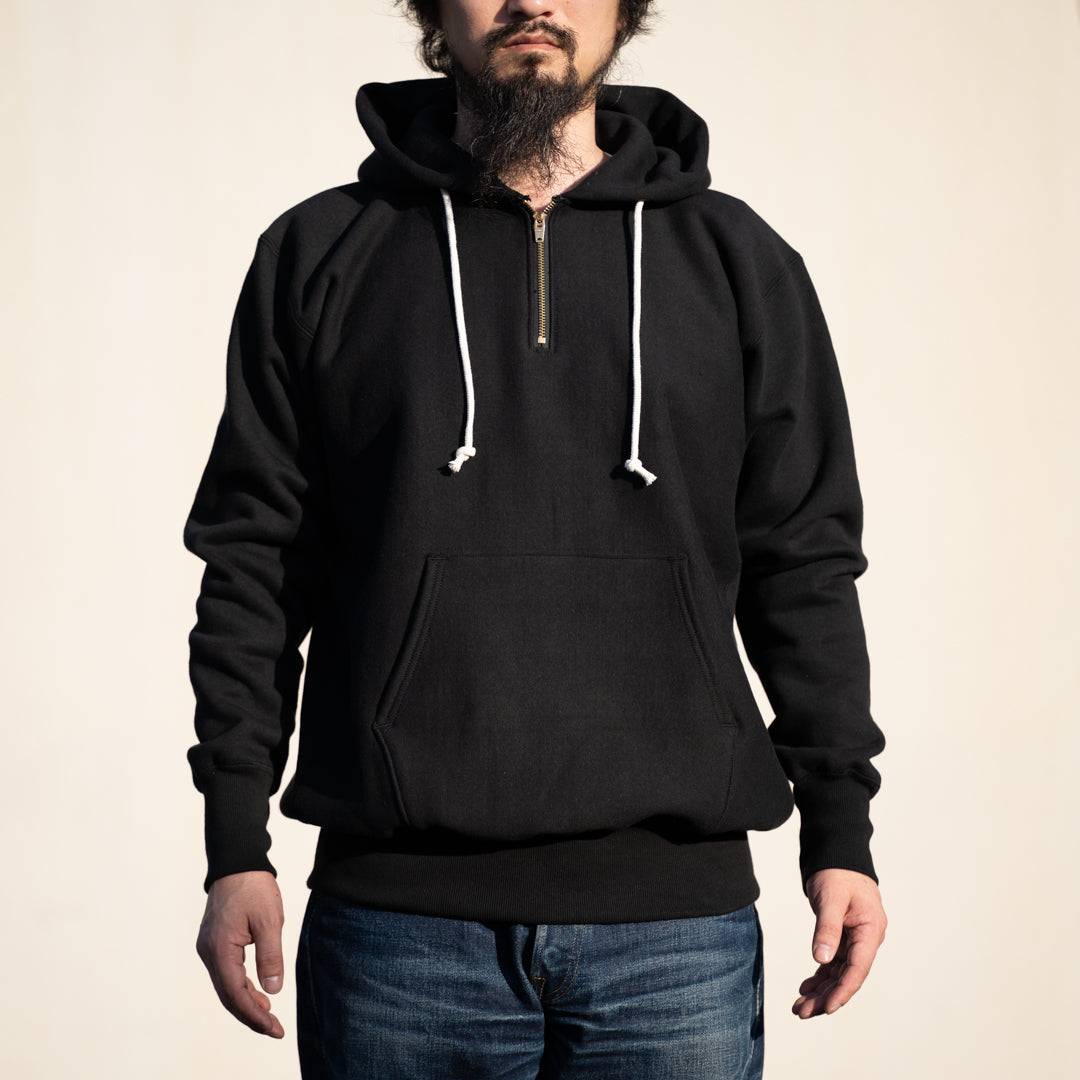 Loop Wheeled Hoodie Half ZIP black