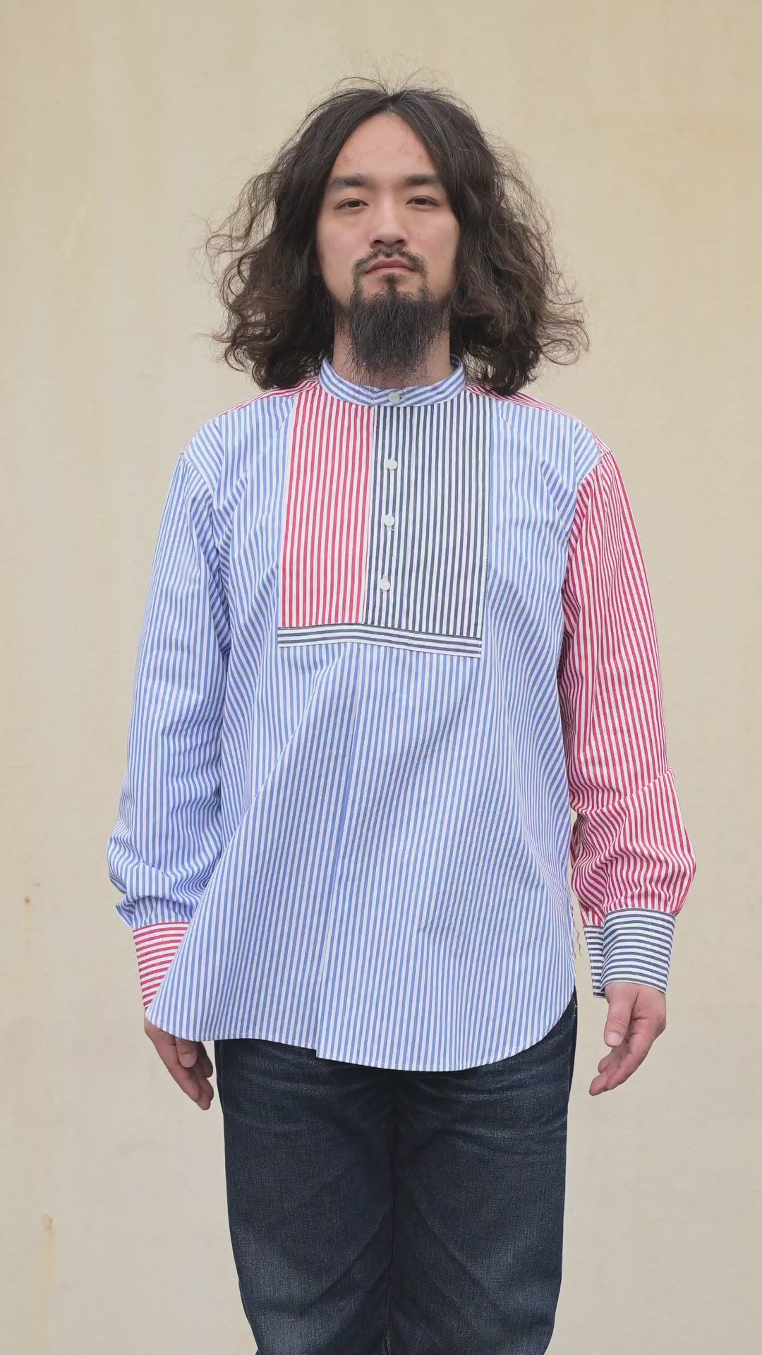 Pullover Bandcollar Shirt London Stripes Crazy Pattern