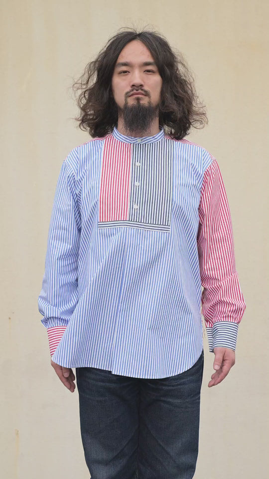 Pullover Bandcollar Shirt London Stripes Crazy Pattern