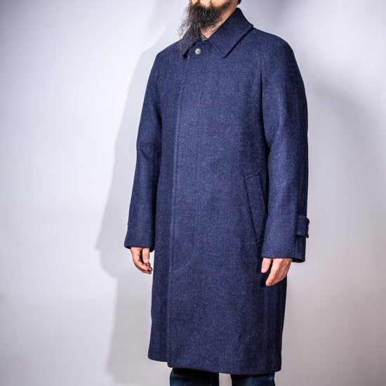 Tailored Balmacaan Coat Hand Woven Tweed BONCOURA Navy