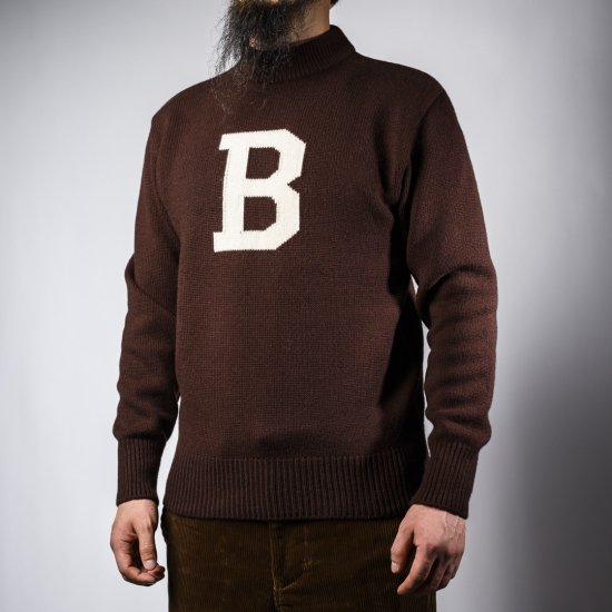 Bセーター モックネック ブラウン×ホワイト  B-Sweater Mock Neck Brown×White