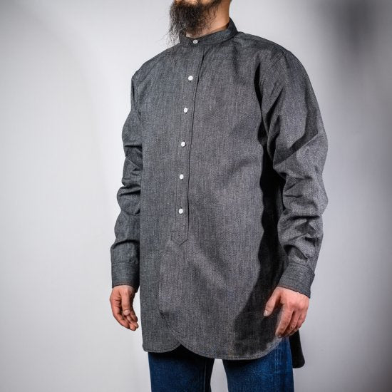 Chemise Col Bande Chambray Noir Chiné