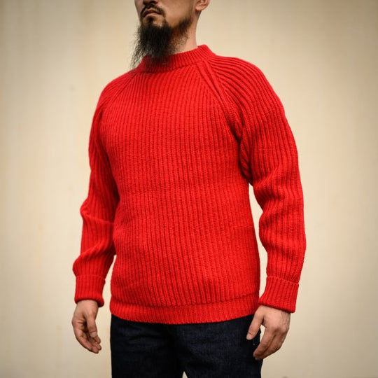 フィッシャーマンセーター レッド シェットランド Fisher Man Sweater Shetland Wool Red
