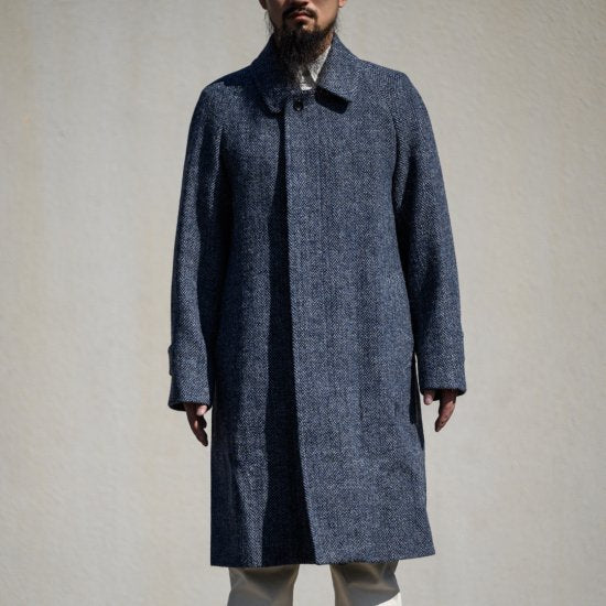 テーラード ステンカラーコート 手織りツイード ストームグレー (Tailored Balmacaan Coat Hand Woven Tweed Storm Gray)